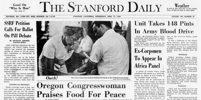 A vintage front page of The Stanford Daily